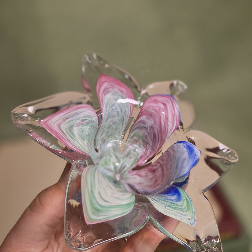 Murano Pink and Blue Glass Flower Sculpture